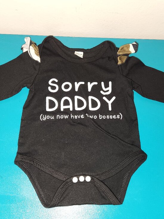 SHEIN Other - SHEIN Baby Girl Black “Sorry Daddy” Ruffle Long Sleeve Bodysuit 3–6M